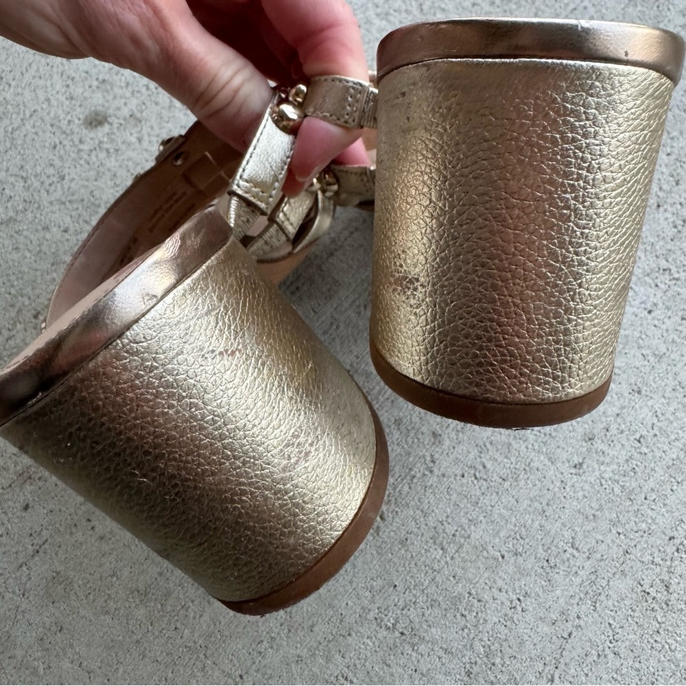 SAM EDELMAN Suri Champagne Gold Studded Mule Heels Size 8 Women Heels 3" Block - Picture 6 of 7